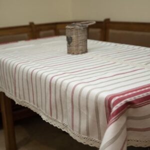 Față de masă, motiv sicănesc cu dantelă, roșu 160x130-0