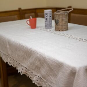 Față de masă, model tradițional, dreptunghiular alb 160 x140 cm-0