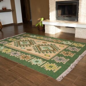 Covor iută cu pătrățele - verde-0