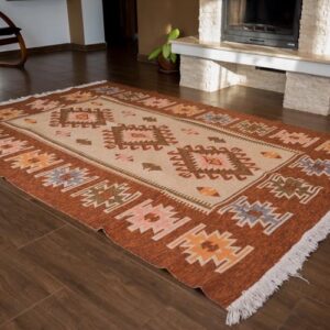 Covor iută cu pătrățele - portocaliu-0