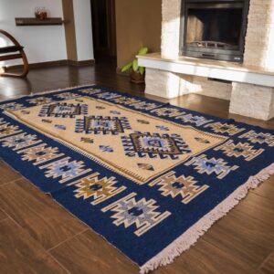 Covor iută cu pătrățele - albastru -0