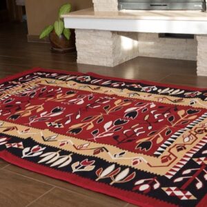 Covor bumbac cu lalele - roșu cu albastru -0