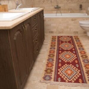 Covor iută cu pătrățele - roșu -0