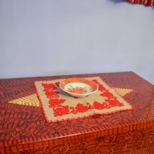 Față de masă, cusut manual cu lalele, roșu-0