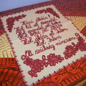 Binecuvăntarea casei, cusut manual, limba maghiară, bordo-0