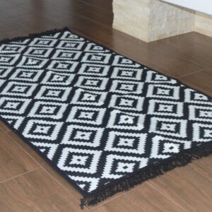 Covor bumbac modern- negru cu alb-0